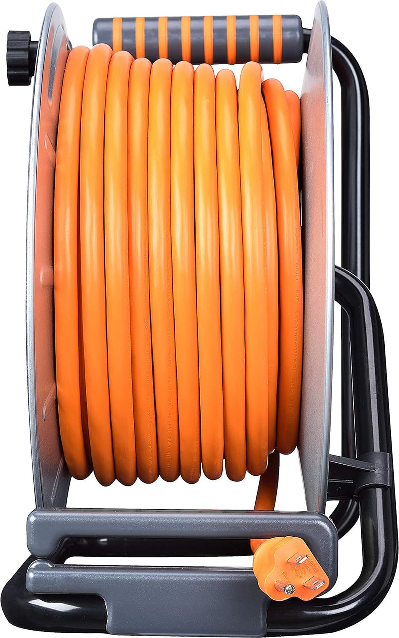 Masterplug 100Ft 4 Sockets 15A 12AWG Metal Extension Cord Reel - Orange Like New