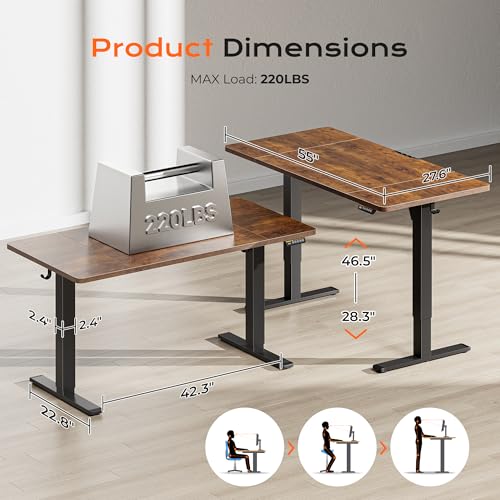 HUUGER 55 X 28 LARGE ELECTRIC STANDING DESK, HEIGHT ADJUSTABLE LS260V4-A - BROWN - Like New