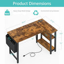 LUFEIYA SMALL L SHAPED DESK POWER OUTLET SHELVES 40 INCH DESK - RUSTIC BROWN - Like New