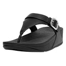 ES8-090 FITFLOP LULU ADJUSTABLE LEATHER TOE-POST SANDALS WOMEN SIZE 6 BLACK - Like New