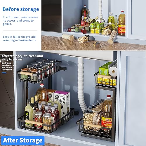 KEKAPE UNDER SINK ORGANIZER AND STORAGE, PULL OUT DRAWER ORGANIZER - BLACK - Brand New