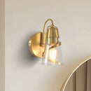 PARROT UNCLE MODERN 1-LIGHT GOLD WALL SCONCE LIGHT WITH SEEDED GLASS SHADE, GOLD - Like New
