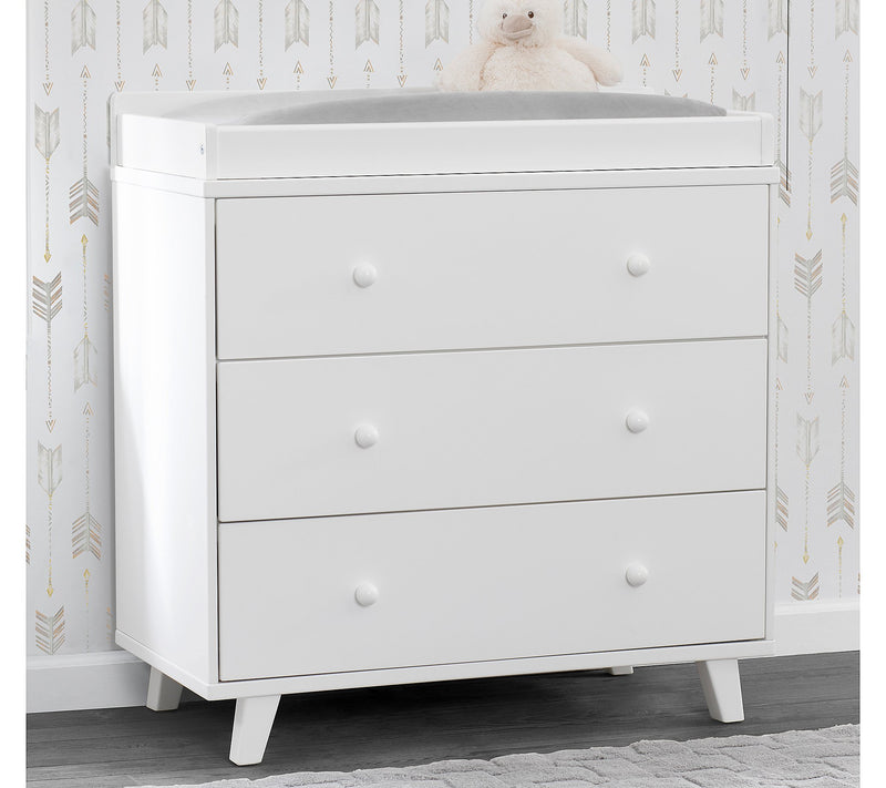 DELTA CHILDREN AVA 3-DRAWER DRESSER WITH CHANGING TOP - WHITE - Like New