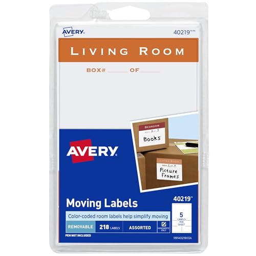 AVERY MOVING LABELS 40219 (218 TOTAL) - MULTICOLOR - Brand New