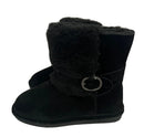 BEARPAW KIERA SUEDE FAUX FUR BUCKLED BOOT NEVERWET - SIZE: WOMEN 11 - BLACK - Like New