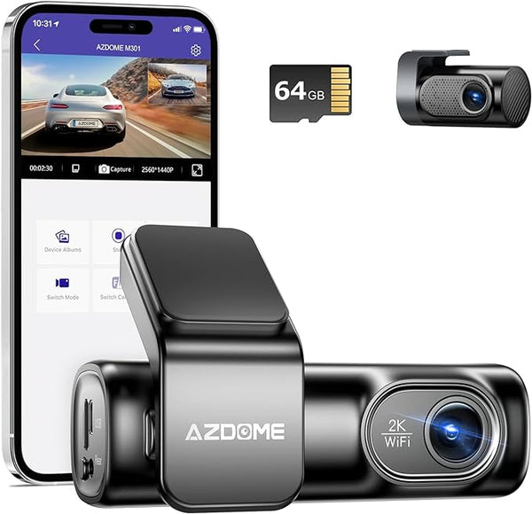 AZDOME M301 2K Dash Cam Front and Rear Built in WiFi Dual - Scratch & Dent