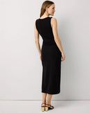 WHITE HOUSE BLACK MARKET RUCHED SLEEVELESS MIDI DRESS - SIZE: WOMEN L - BLACK - Like New