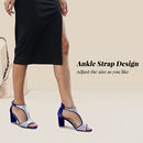 CAMSSOO Women's T-Strap Rhinestones Heeled Sandals, Blue Velvet, Size 42 - Brand New