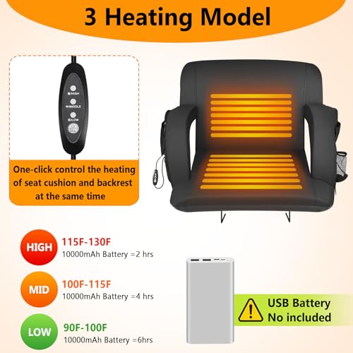 SUTECK DUAL-SIDE HEATED STADIUM SEAT, 21" WIDE FOLDABLE CHAIR - BLACK - Like New