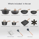 JEETEE Pots and Pans Set Nonstick 20PCS Granite Coating Induction - Gray/Granite - Like New