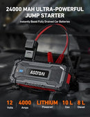 ASTROAI S8 ULTRA 4000A PEAK JUMP STARTER, 24000MAH, 12V, JUMPER CABLES - RED - Like New
