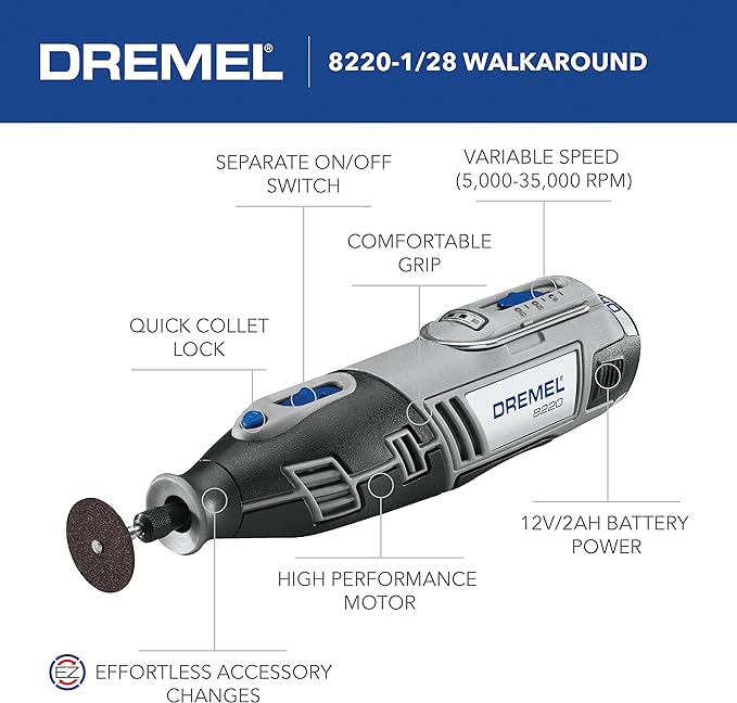 Dremel 8220-1/28 12-Volt Max Cordless Rotary Tool Kit- Engraver Sander - Gray Like New