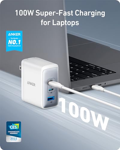 ANKER 736 Nano II 100W USB C Charger 3-Port GaN Fast Charger A2145 - WHITE - Like New