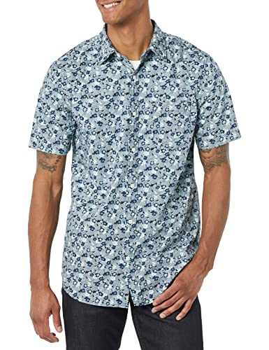 AEM20109SS22 AMAZON ESSENTIALS MEN'S SLIM-FIT SHORT-SLEEVE POPLIN BLUE FLORAL L - Brand New