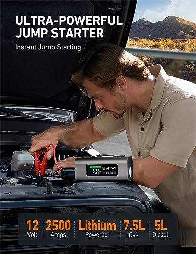 ASTROAI PORTABLE JUMP STARTER AIR 150PSI 2500A CAR BATTERY JUMP STARTER - GRAY - Like New
