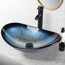 PULUOMIS BOAT SHAPE BLUE GLASS VESSEL SINK WITH FAUCET - BLUE/BLACK/SILVER - Like New
