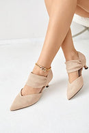 COUTGO WOMENS LOW KITTEN HEEL DRESS SHOES POINTED TOE SLIP ANKLE STRAP NUDE 7.5 - Like New