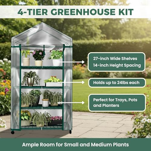 HOME-COMPLETE 4 Tier Mini Greenhouse Portable Greenhouse PVC Cover HC-4201-IMP - Like New