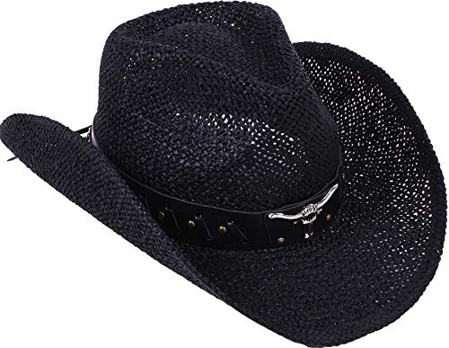 Livingston Men & Women's Woven Straw Cowboy Hat w/Hat Band - Black - Brand New