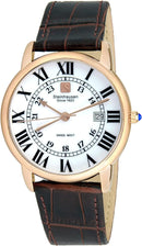 Steinhausen Men Stainless Steel Swiss Rose Gold Watch, Brown Leather Strap - Like New