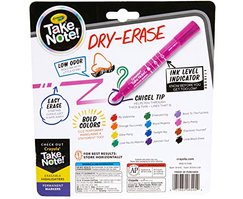 CRAYOLA DRY ERASE MARKERS 12CT TEACHER SUPPLIES CHISEL TIP WHITEBOARD 58-6545 - Like New