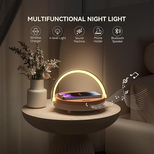 Vivilumens 5 in 1 Bedside Lamps Wireless Charger Bluetooth Speaker - Rosy Beige Like New