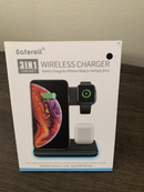 Saferell 3-in-1 Wireless Charger Station 15 W Fast Charging Dock QD-WC-8 - BLACK Like New