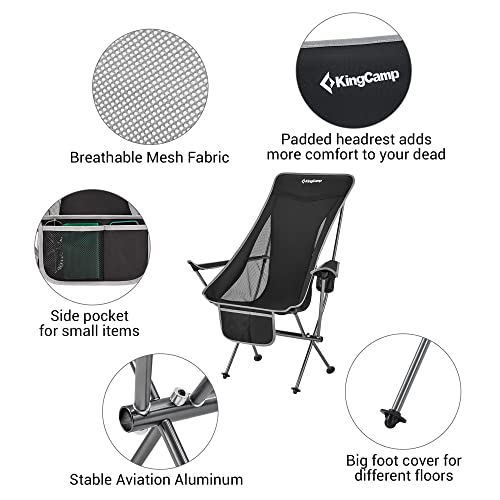 KINGCAMP LIGHTWEIGHT PADDED HIGHBACK FOLDING LOUNGE CHAIR, BLACK/GRAY - BLACK - Like New