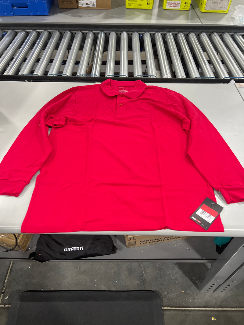 JUMP START MEN'S MODERN FIT LONG SLEEVE POLO SHIRT - SIZE: L - RED - Brand New