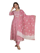 Meera Fab Women's Cotton Printed Anarkali Kurta With Palazzo & Dupatta Set X-Lg - Brand New