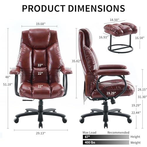 ATMILD OFFICE CHAIR BIG AND TALL HIGH BACK EXECUTIVE CHAIR WITH OTTOMAN - BROWN - Like New