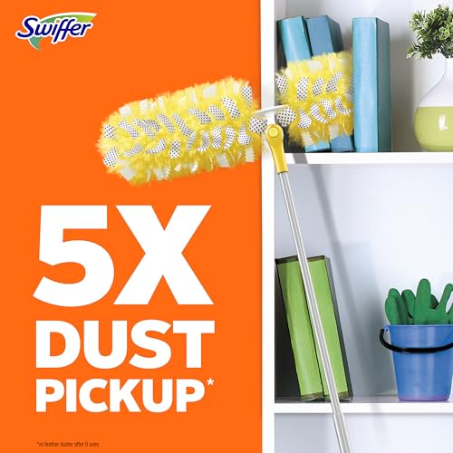 SWIFFER DUSTER KIT 6 FT SUPER EXTENDABLE HANDLE HEAVY DUTY 8 REFILLS - YELLOW - Like New
