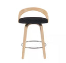 SONIA 26 IN. COUNTER HEIGHT BLACK UPHOLSTERED SWIVEL BARSTOOL - BLACK/OAK - Like New