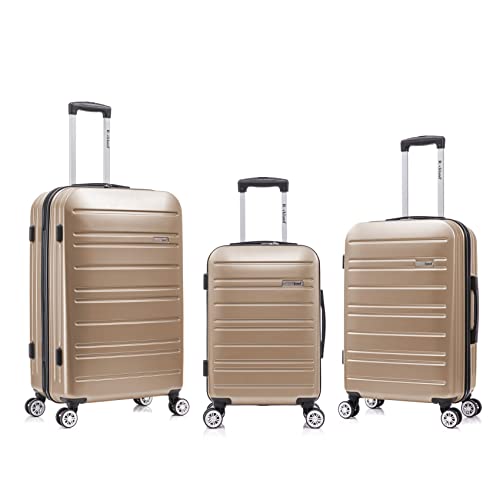 Rockland Irvine Hardside Spinner Wheel Luggage, Champagne, 19", 23", 27" Like New