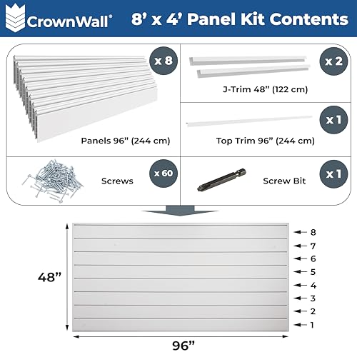 CROWNWALL PVC SLAT WALL PANELS GARAGE WALL AND HOME ORGANIZER STORAGE SYSTEM - Like New