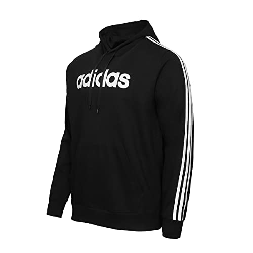 ADIDAS MEN ESSENTIAL 3-STRIPE PULLOVER FLEECE HOODED SWEATSHIRT 2XL BLACK/WHITE New