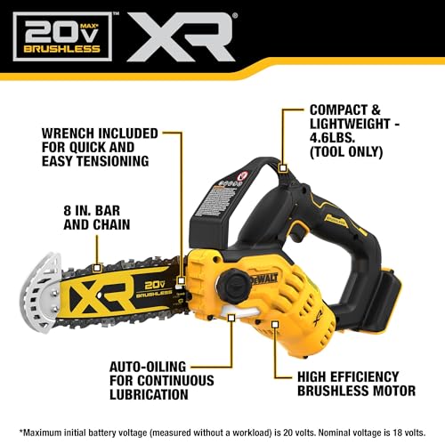 DEWALT 20V MAX PRUNING CHAINSAW 8 INCH BARE TOOL ONLY - YELLOW/BLACK - Like New