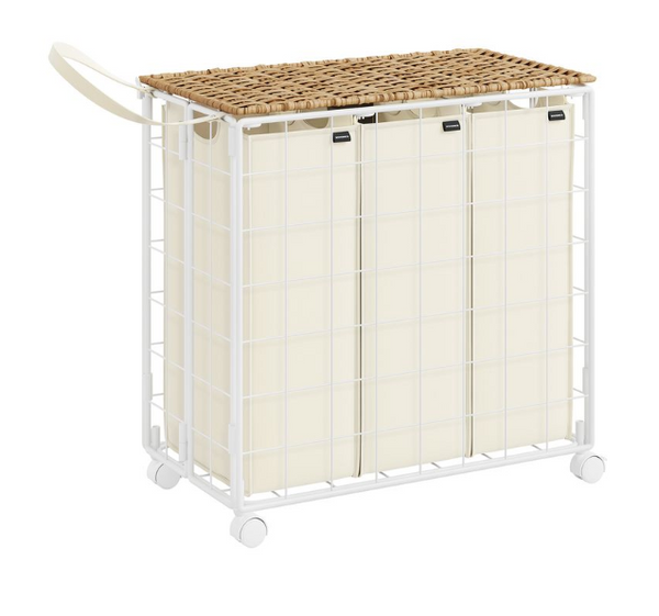 SONGMICS 130L 26X 13X 25.6 LAUNDRY HAMPER WHEELS - NATURAL BEIGE / CREAM WHITE - Like New