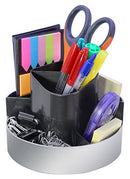 KANTEK ROTATING DESK ORGANIZER 8 COMPARTMENTS PLASTIC ORG620 - BLACK/SILVER - Like New