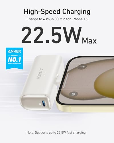 ANKER IPHONE 16 PORTABLE CHARGER NANO POWER BANK, 5000MAH, 22.5W, A1653 - White Like New