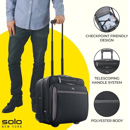 SOLO NEW YORK ROLLING CASE WITH WHEELS - ROLLER LAPTOP BAG, ROLLER BRIEFCASE - Brand New