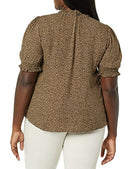 AMAZON ESSENTIALS WOMENS FLUID TWILL SHORT PUFF SLEEVE SMOCK CHEETAH LARGE - Brand New