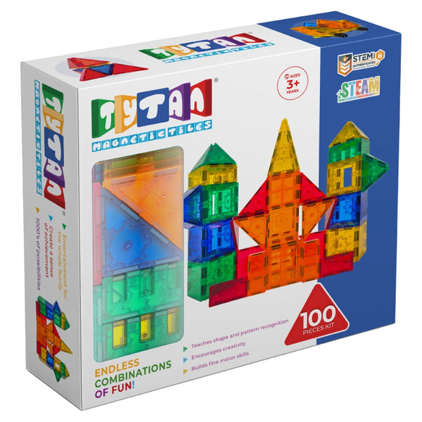 TYTAN TILES MAGNETIC TOY TILES 100 PIECES STEM  - MULTI COLORED 2 L SHAPE Like New