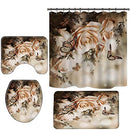 4 Piece Shower Curtain Bathroom Sets Warm Yellow Flower Butterflies Bath Decor - Brand New