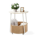 YSSOA Round Side Table, End Tables for Living Room, Small Bed Side - White/Biege - Like New