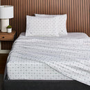 LACOSTE SLICE 100% COTTON PERCALE SHEET SET, FULL - WHITE/NAVY - Brand New