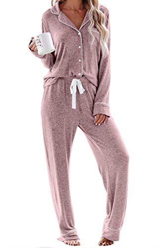 AAMIKAST WOMEN PAJAMA SETS LONG SLEEVE BUTTON DOWN SLEEPWEAR SOFT PJS PINK M - Brand New