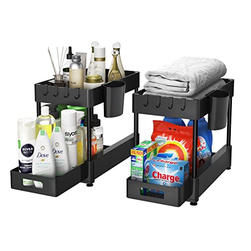 ZOMILB UNDER SINK ORGANIZERS AND STORAGE 2 PACK BATHROOM ORGANIZER - BLACK - Like New