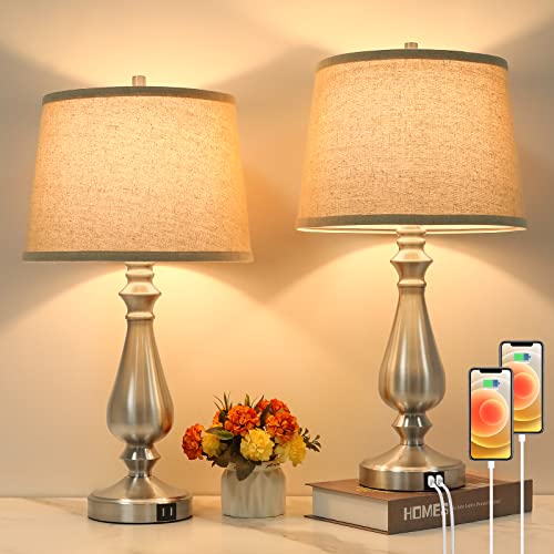 VERRON USB TABLE LAMPS SET OF 2 (NIGHTSTAND, BEDSIDE, LIVING ROOM, OFFICE) - Like New