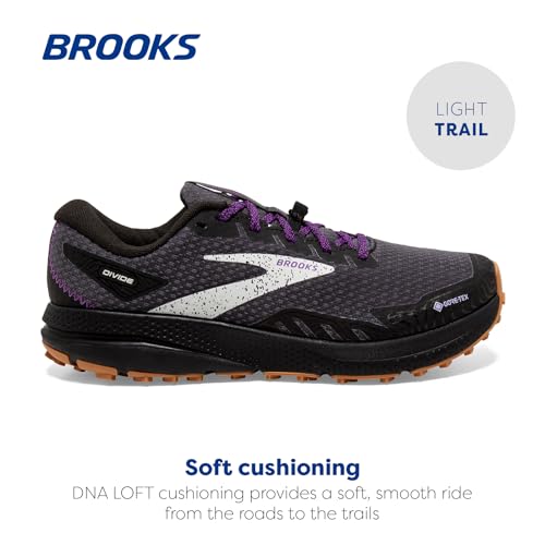 BROOKS WOMEN’S DIVIDE 4 GTX WATERPROOF TRAIL RUNNING SHOE - BLK/BLKPEARL/PURPLE - Like New